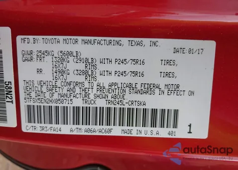 2017 Toyota Tacoma Sr from USA, damaged, VIN 5TFSX5EN2HX050715